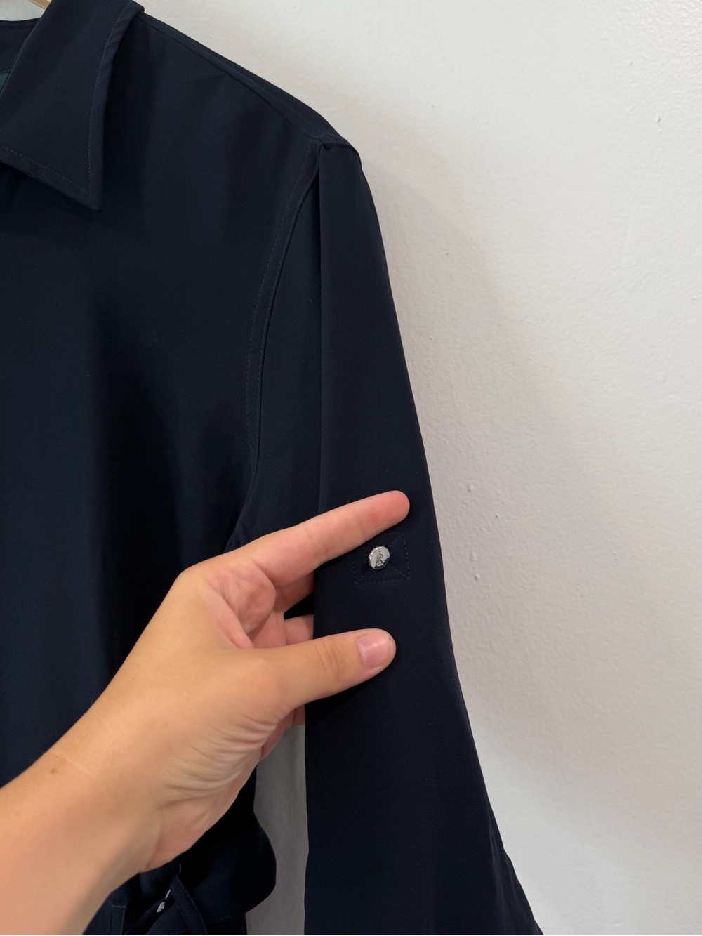 Lauren Ralph Lauren Belted Button Down Navy Blue Midi Dress Quiet Luxury - Picture 4 of 6